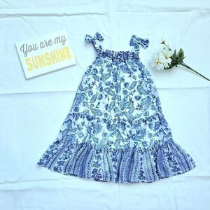 Jona Michelle little girls floral paisley pattern, ruffled dress with bow straps